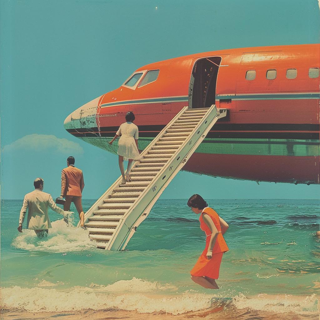 surreal  album  cover  beach  plane  painting  people  ocean  Joan  Cornella 978226