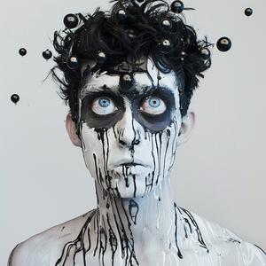 PopArt  male  model  eyes  makeup  dripping  TroyBrooks  white  body  paint 1074380