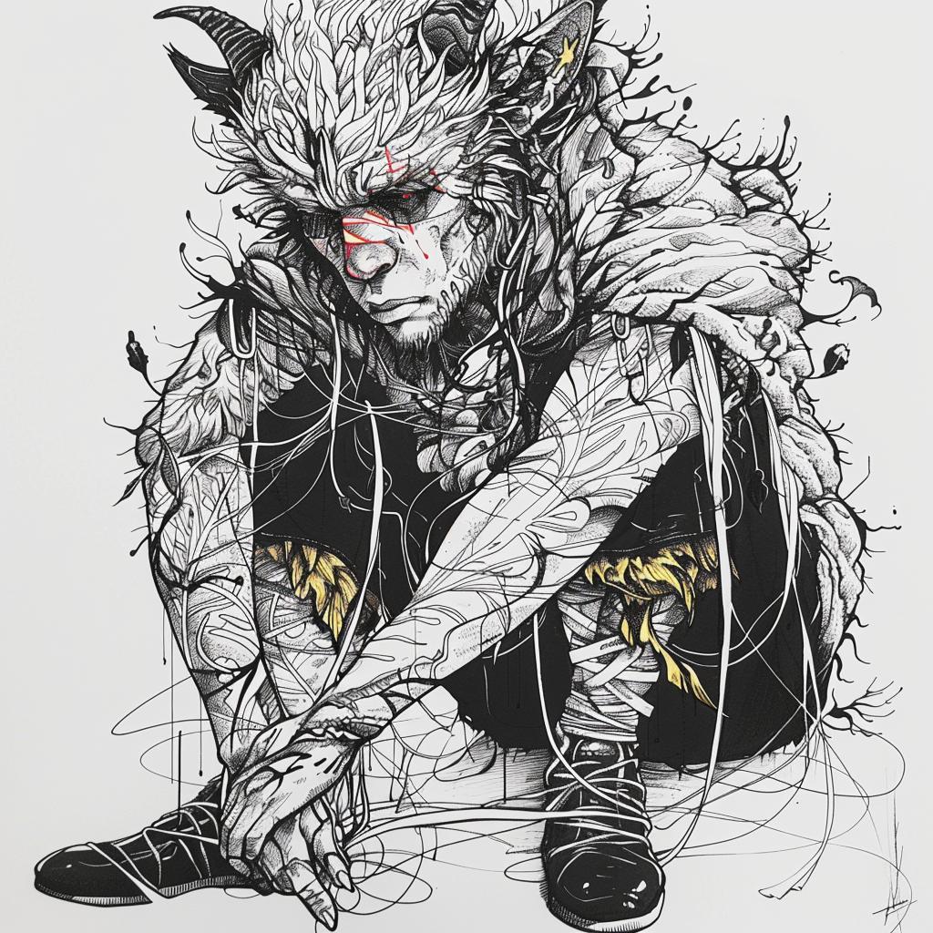 drawing  man  horns  beard  fantastical  mythical  hybrid  unique  creature  imaginative 952303