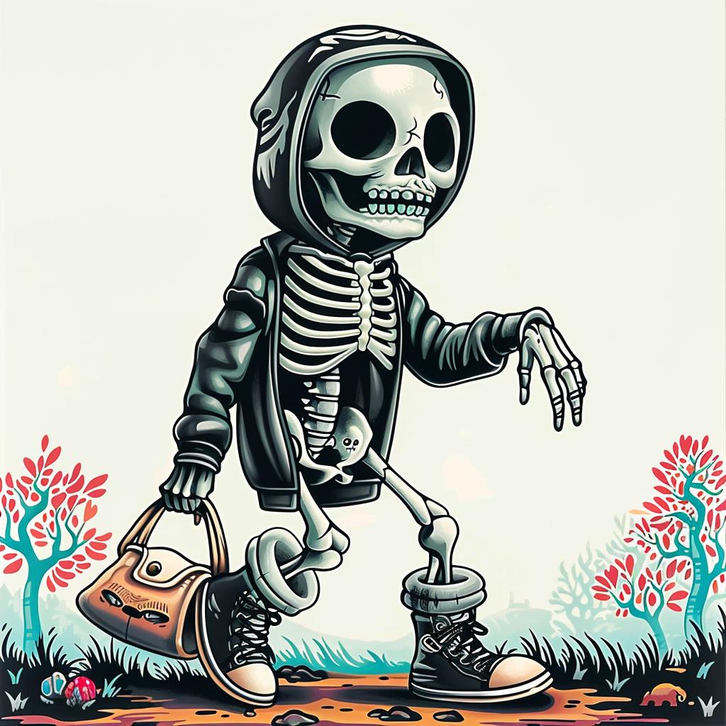 هودي هيكل عظمي برسومات شخصية لمسار المشي، تصميم أنيق باللون الأبيض، كاجوال، 1033242