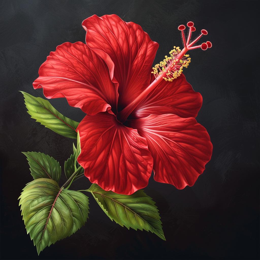 red  hibiscus  flower  painting  black  background  colorful  details  nature  botanical 971928
