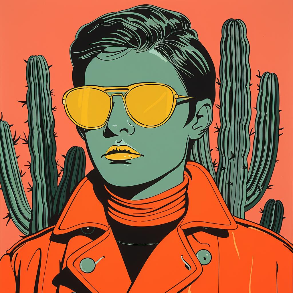 half-man  cactus  poster  sunglasses  orange  jacket  surreal  art  style  design 962870