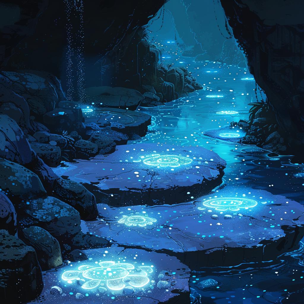 bioluminescent  elements  rock  pool  vibrant  night  colorful  vector  spring  art 973914