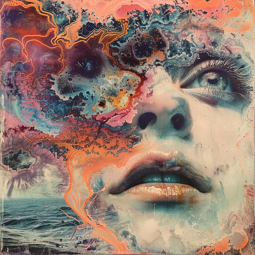 surreal  portrait  face  woman  colorful  background  hyper-realistic  screenprinting  encaustic  art 959912