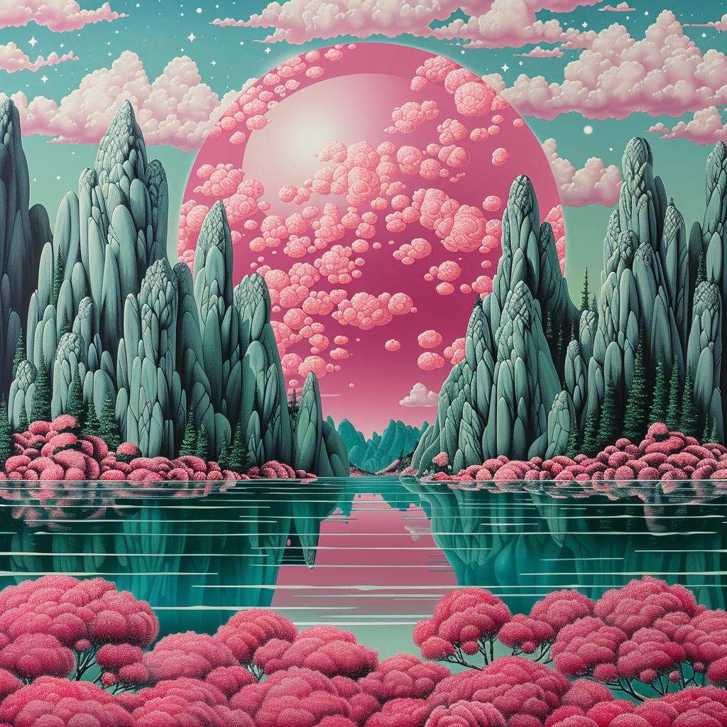 pink  flowers  mountains  vibrant  landscape  colorful  nature  abstract  art  design 945265