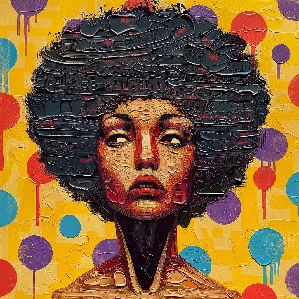 لوحة رسم إفريقية أمريكية بسكين شمعي، صورة شخصية نابضة بالحياة وملونة، رقم 950433