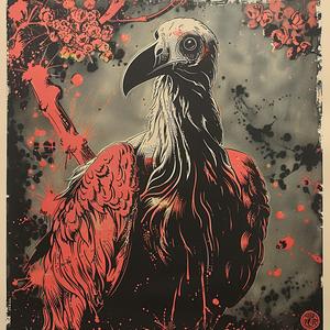 chromolithography  vulture  red  black  paint  art  wildlife  nature  painting  abstract 1049476