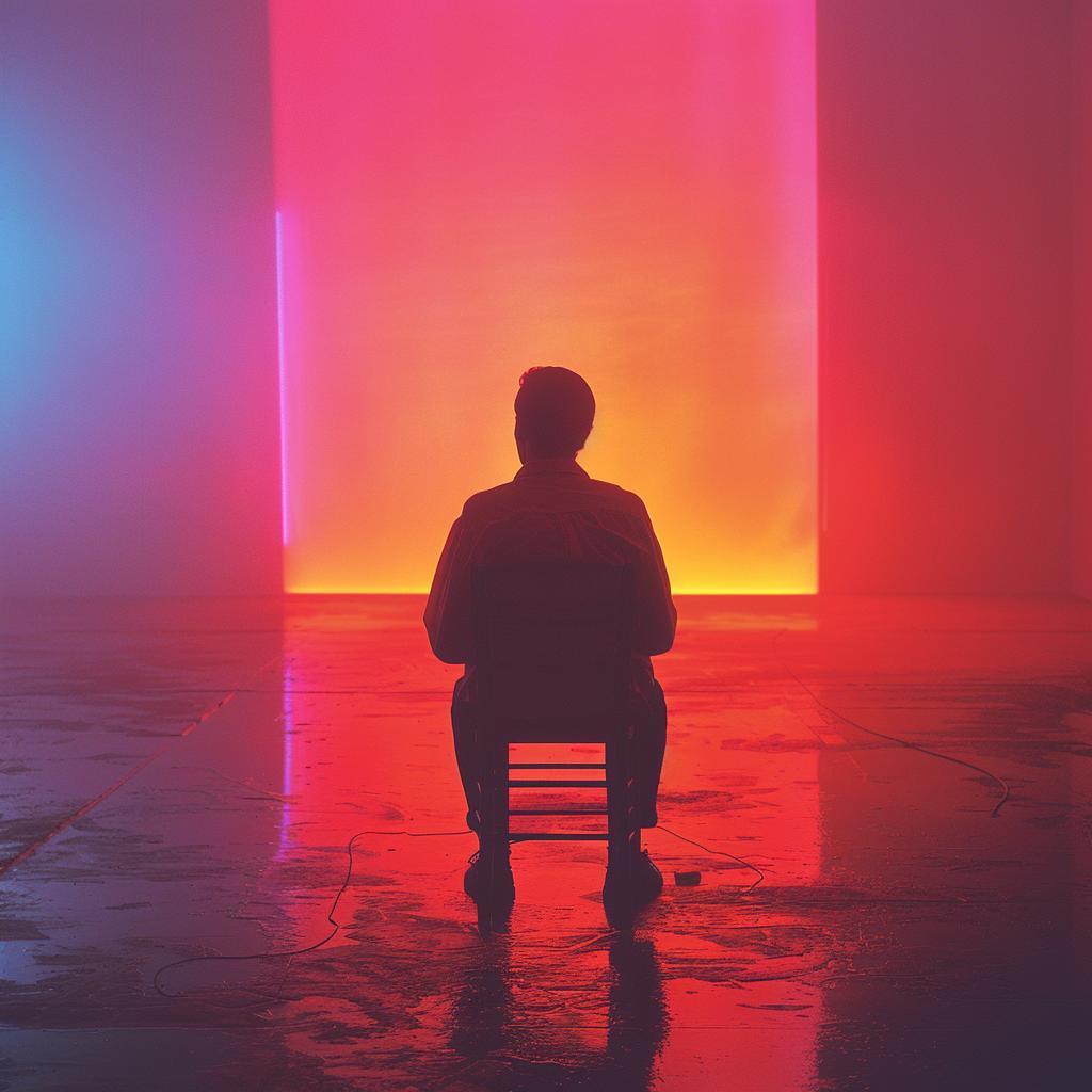surreal  neon  album  cover  lights  chair  man  colorful  creative  art 962598