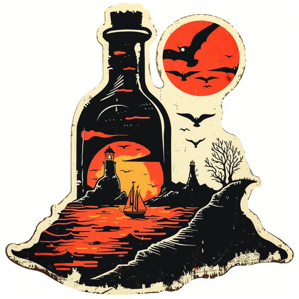 vintage  logo  tattoo  bottle  ship  sunset  surreal  graphic  design  art 927732
