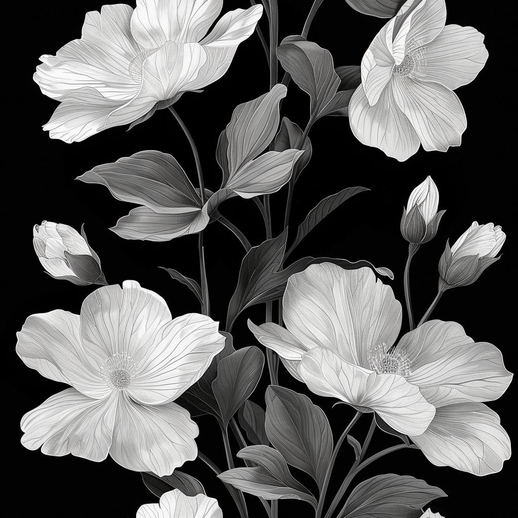 botanical  modern  print  monochromatic  black  white  flowers  background  decorative  art 1029236