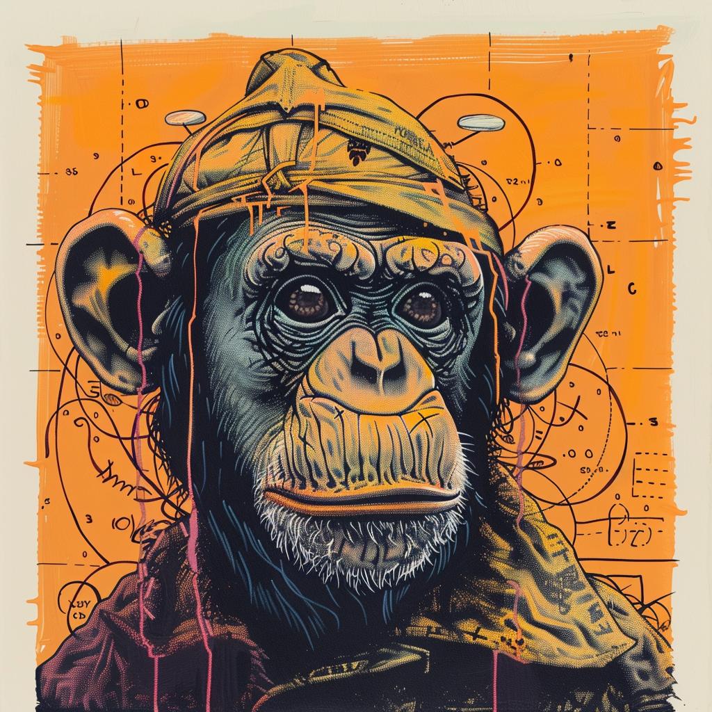 encaustic  monkey  hat  impasto  grimreaper  contemporary  design  vibrant  playful  colorful 924329