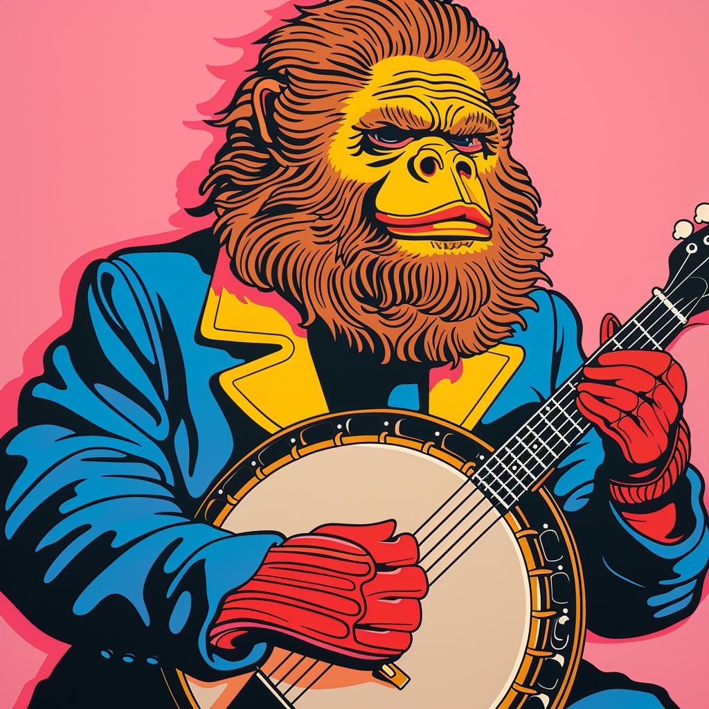 monkey  banjo  musician  folk  playful  humorous  poster  illustration  fantasy  artwork 962738