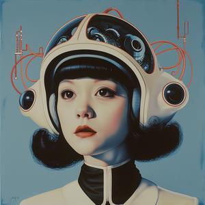 woman  helmet  surreal  portrait  album  cover  Risograph  symbolist  artistic  colorful 1077644
