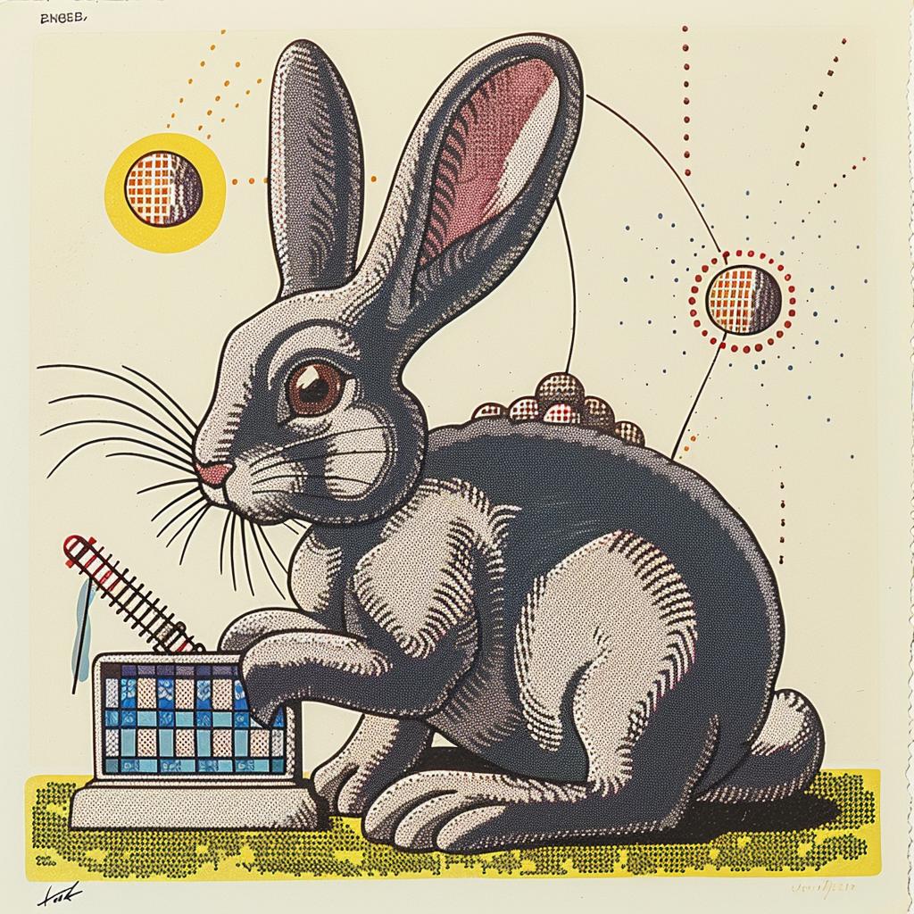 rabbit  computer  sitting  cute  animal  illustration  whimsical  colorful  playful  art 1015389