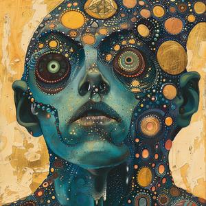 innovative  creature  portrait  vintage  comic  art  surrealism  pointillism  gold  circles 1076799