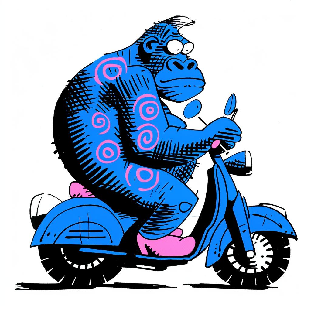 gorilla  moped  cartoon  motorbike  humor  animal  whimsical  illustration  funny  bicycle 1028250