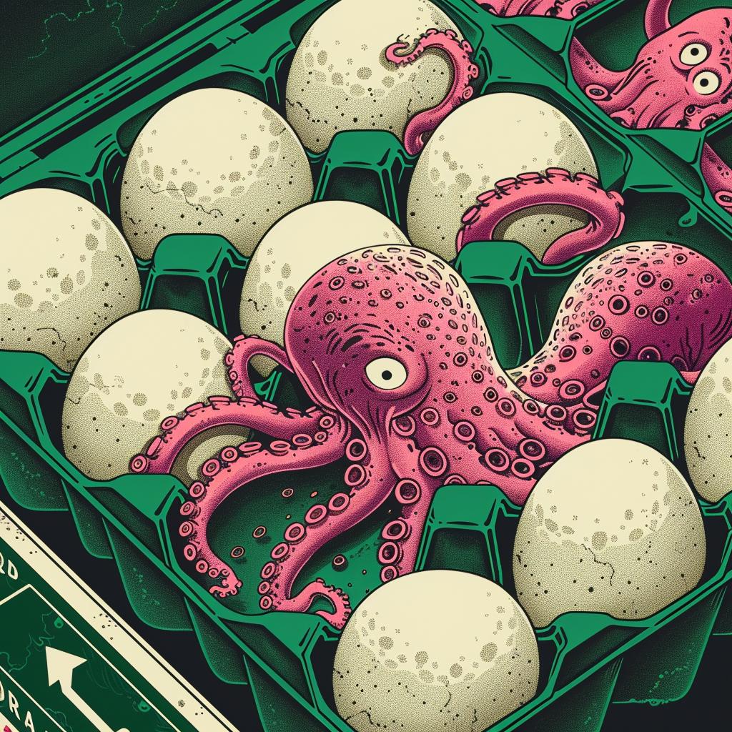 close-up  eggs  creature  tentacles  cracked  carton  octopus  emerge  weird  surreal 945947