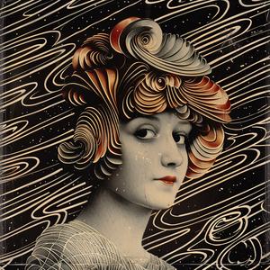 woman  curly  waves  hair  portrait  chromolithography  colorful  detailed  stylized  art 1054185