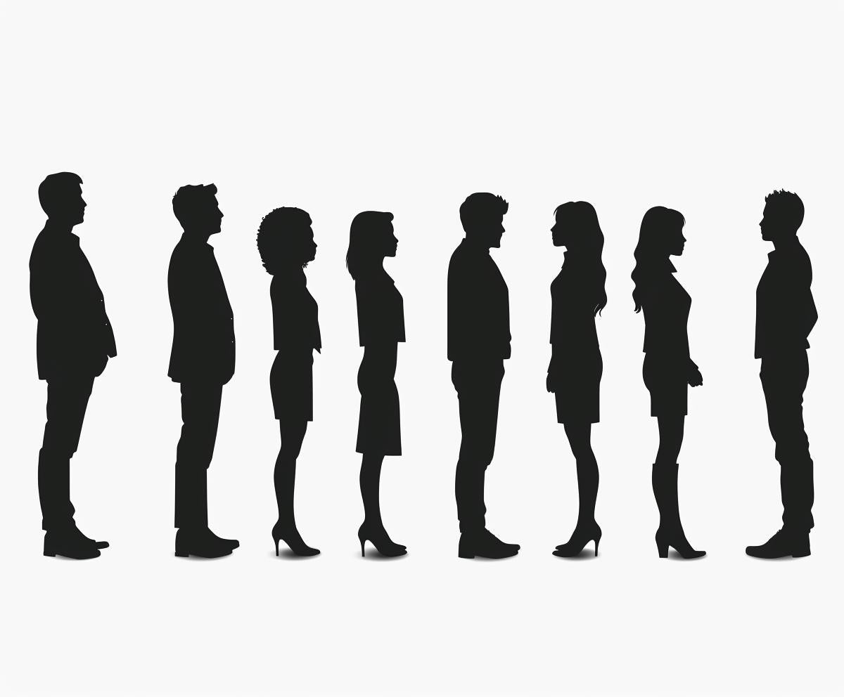 silhouette  businessmen  businesswomen  diverse  different  body  types  standing  line  black 953911