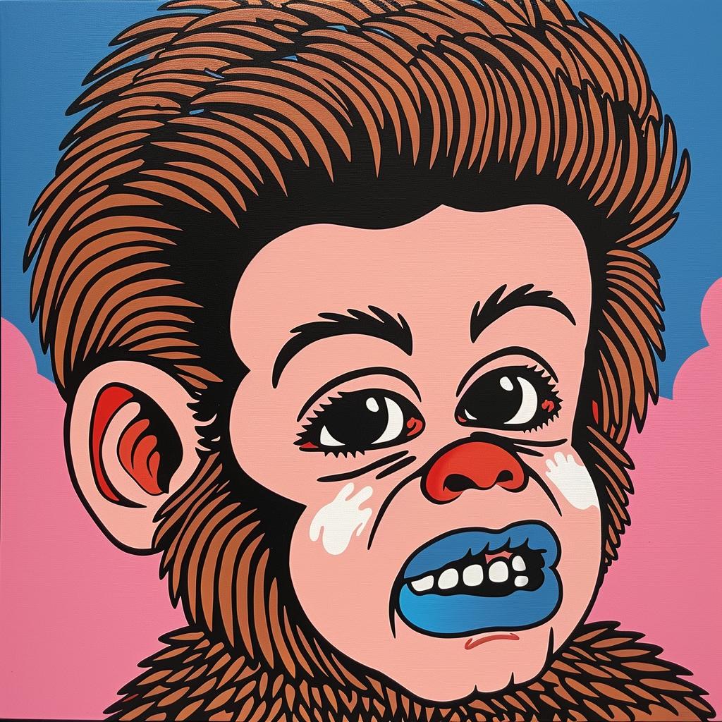 bigfoot  painting  monkey  blue  eyes  fantasy  creature  playful  whimsical  humorous 973596