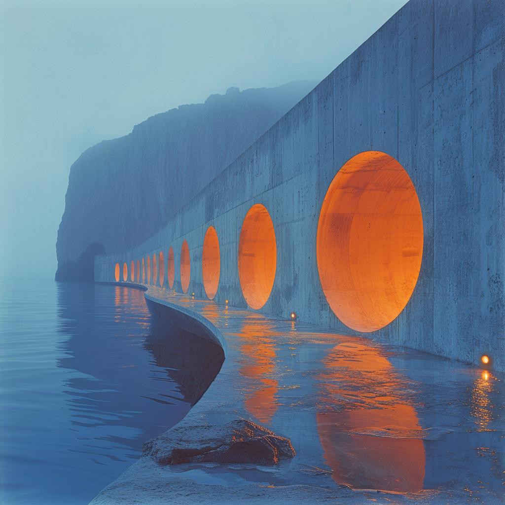 concrete  wall  photo  brutalist  sci-fi  futuristic  lighting  surreal  orange  structure 1031003