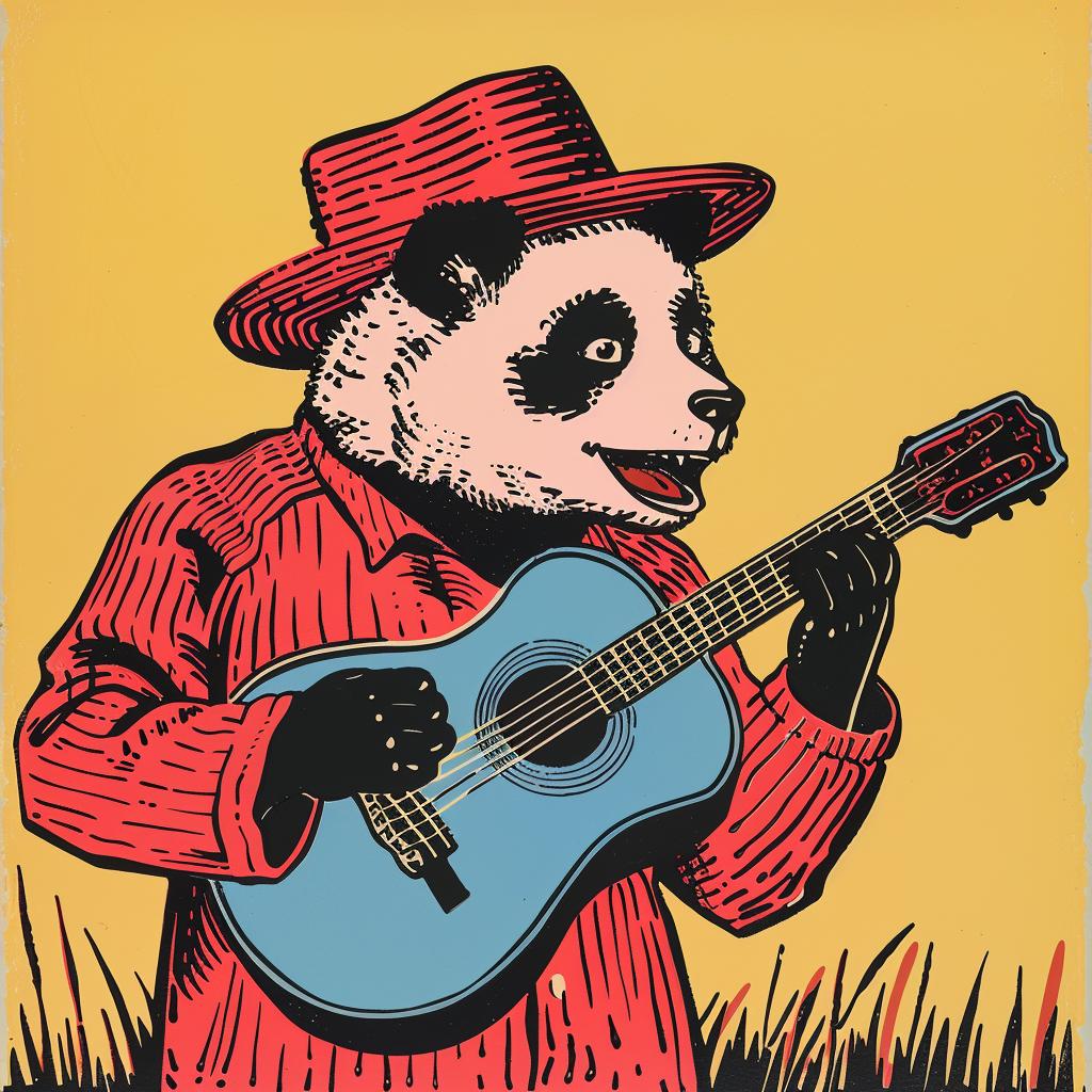 panda  guitar  Norman  Rockwell  poster  animal  music  artwork  illustration  playful 921956
