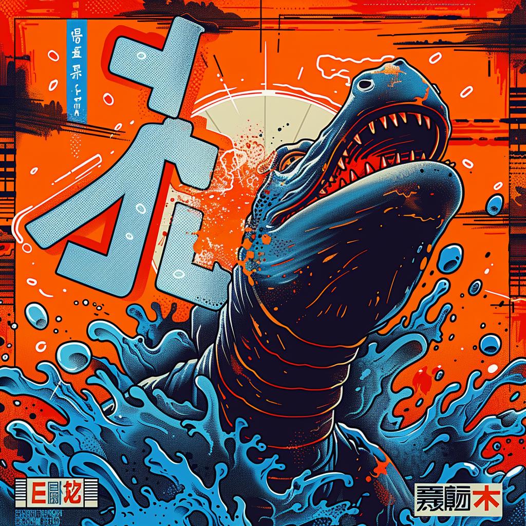 dinosaur  water  illustration  poster  japanese  artwork  fantasy  creature  vintage  vibrant 949100