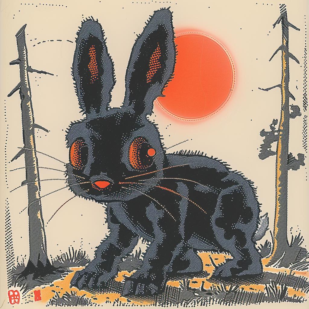 rabbit  black  red  eyes  orange  sun  creepy  character  fantasy  nature 1015347