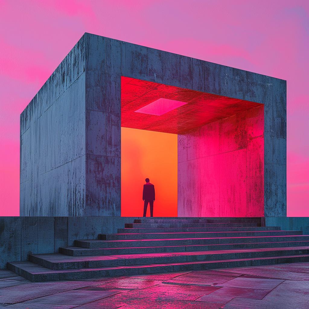 man  building  light  concrete  pink  surreal  creative  introspective  album  cover 974419