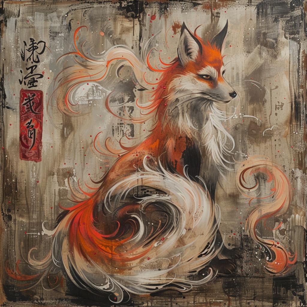 kitsune  fox  painting  red  tail  nature  vivid  dynamic  traditional  art 1017316