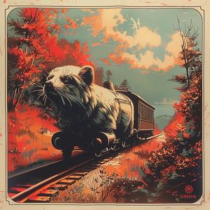 bear  train  track  poster  chromolithography  wildlife  vintage  artwork  nature  illustration 1049374