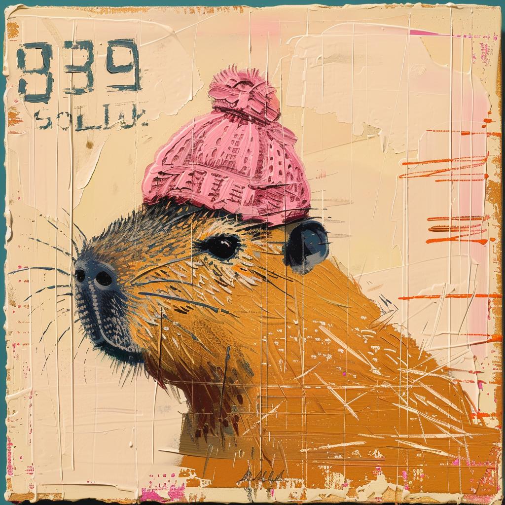 capybara  pink  hat  encaustic  paint  Joan  Cornella  palette-knife  impasto  animal 1015811