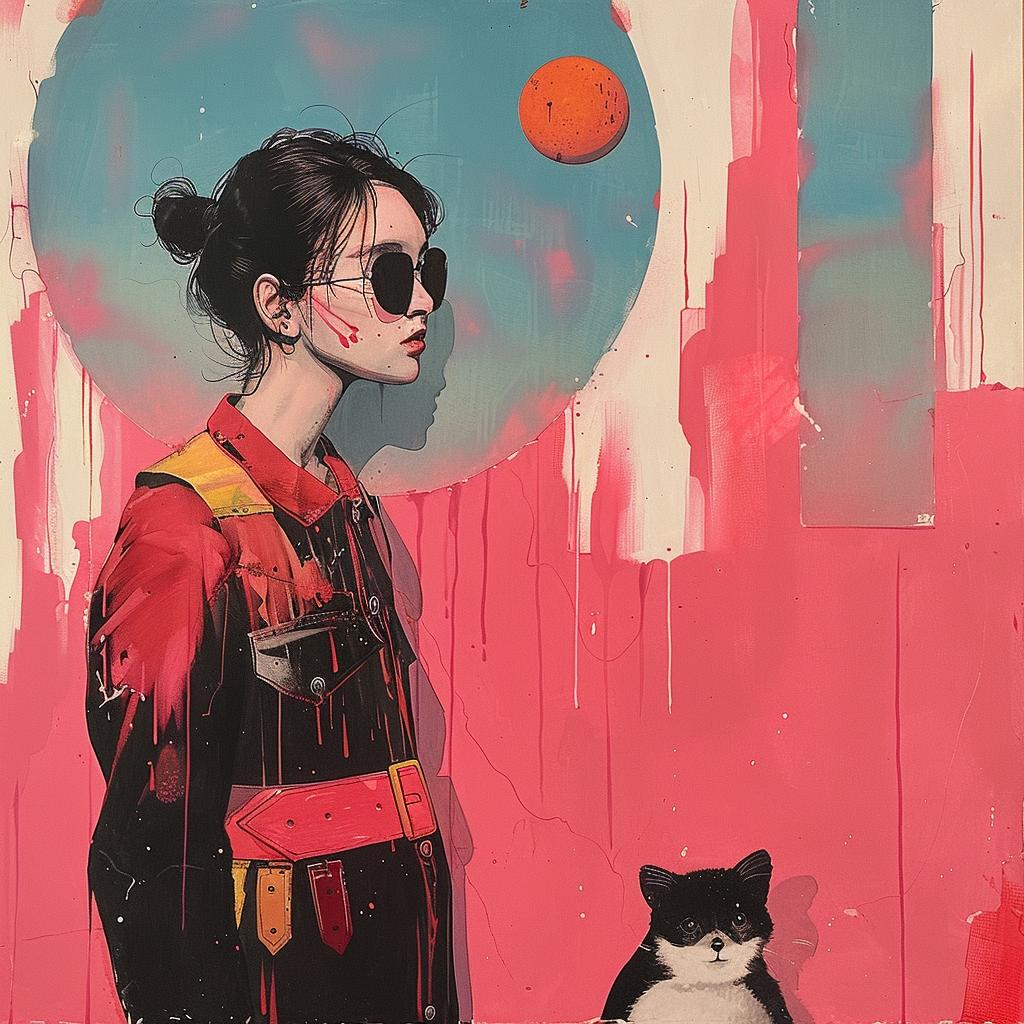 surreal  woman  cat  sunglasses  painting  album  colorful  whimsical  art  creative 1018666