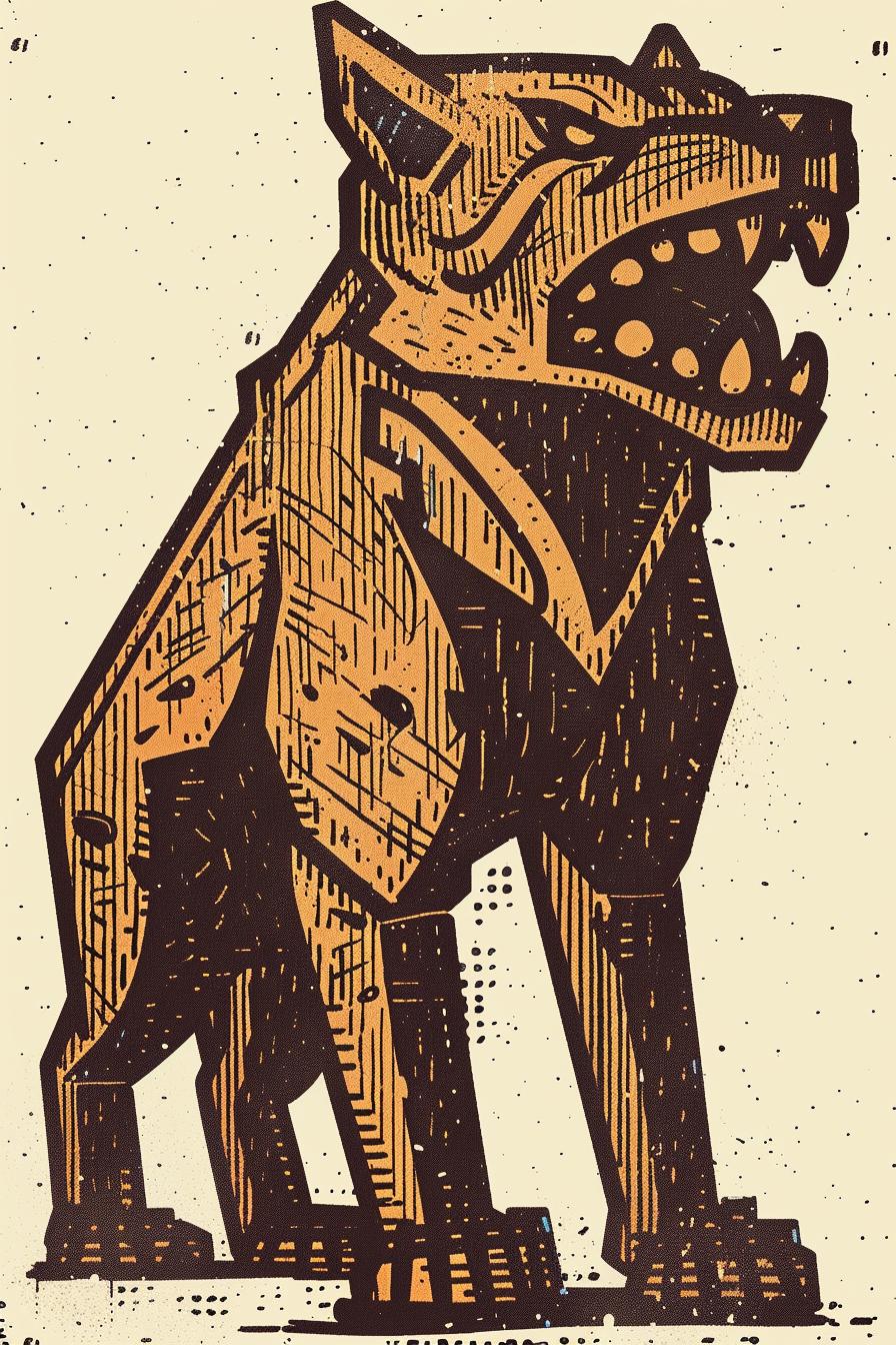 mythical  creature  wooden  dog  big  mouth  drawing  stylized  art  Todd 934254