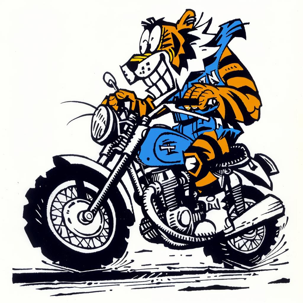 tiger  motorcycle  animation  art  production  humorous  cartoon  vintage  1979  illustration 1025493