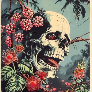 skull  flowers  poster  black  background  dark  chromolithography  symbolic  art  vivid 1040763