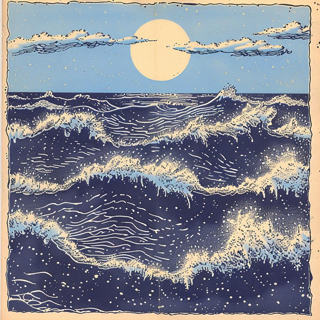 album  cover  drawing  ocean  moon  navy  cream  artwork  Paul  serene 917548