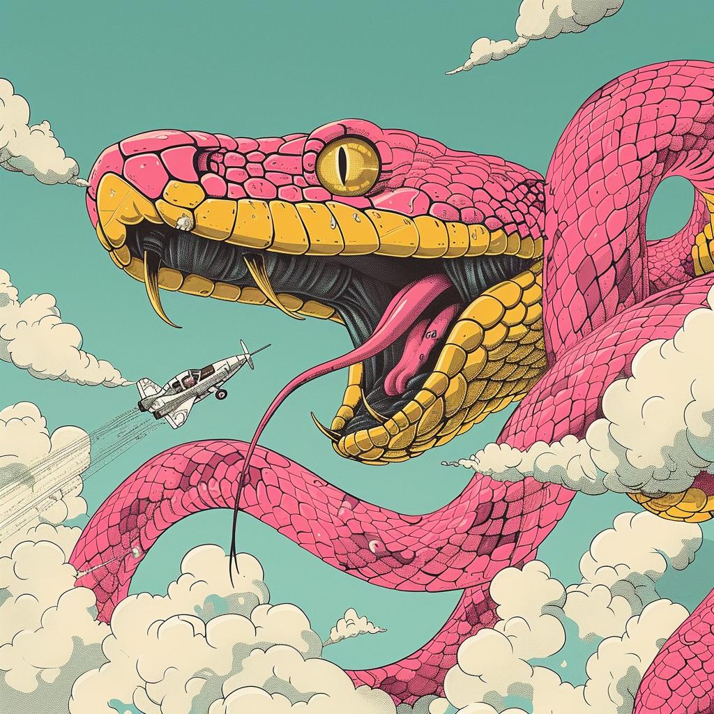 cobra  snakes  attack  toy  plane  sky  pink  art  illustration  Travis 924704