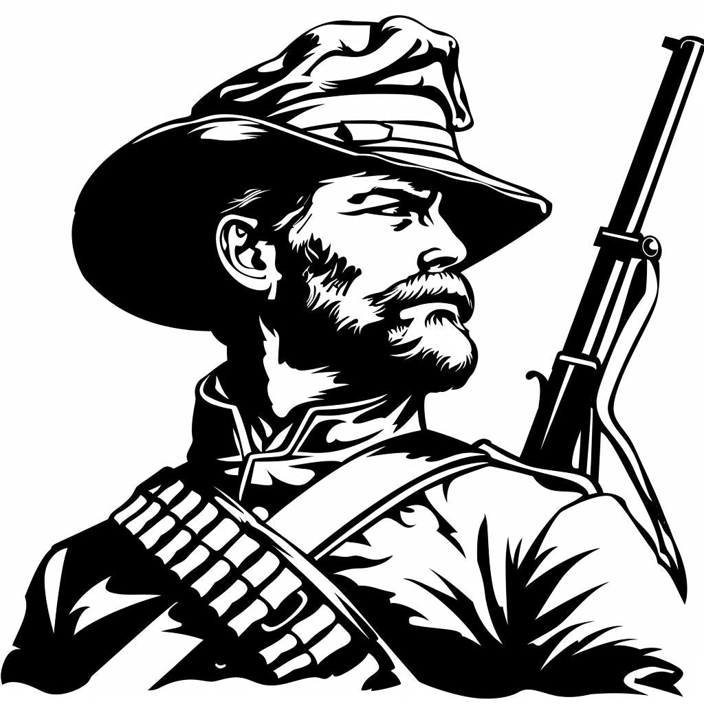 silhouette  soldier  civil  vintage  icon  bold  linocut  black  emblem  rifle 952061