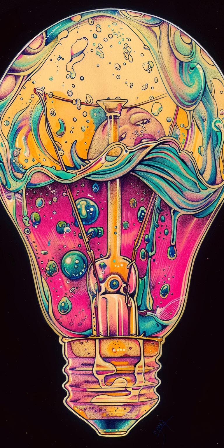 رسم سمكة المصباح الكهربائي السائل، ملون، سريالي، فن مفاهيمي، إبداعي بصري 940630