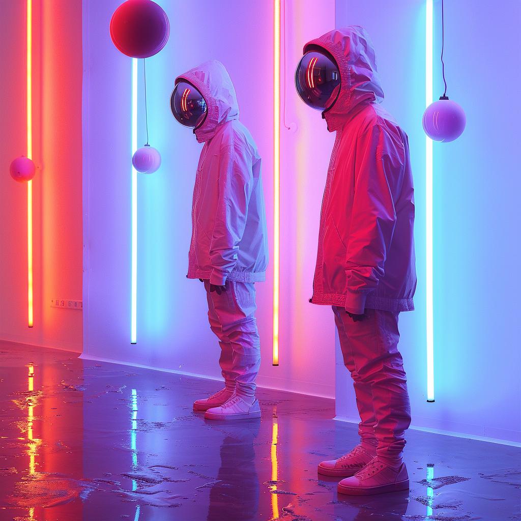surreal  album  cover  neon  lights  space  suits  people  creative  art 976703