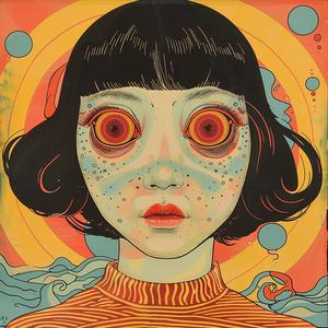 surreal  album  cover  Yoshitoshi  Correll  Biskup  woman  red  eyes  screenprinting 1078429
