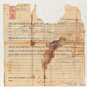 hand-written  vintage  receipt  black  ink  red  stamp  damaged  authenticity  text 1075123