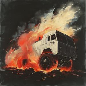 chromolithography  truck  flames  fire  dramatic  transportation  smoke  dynamic  urban  vivid 1054366