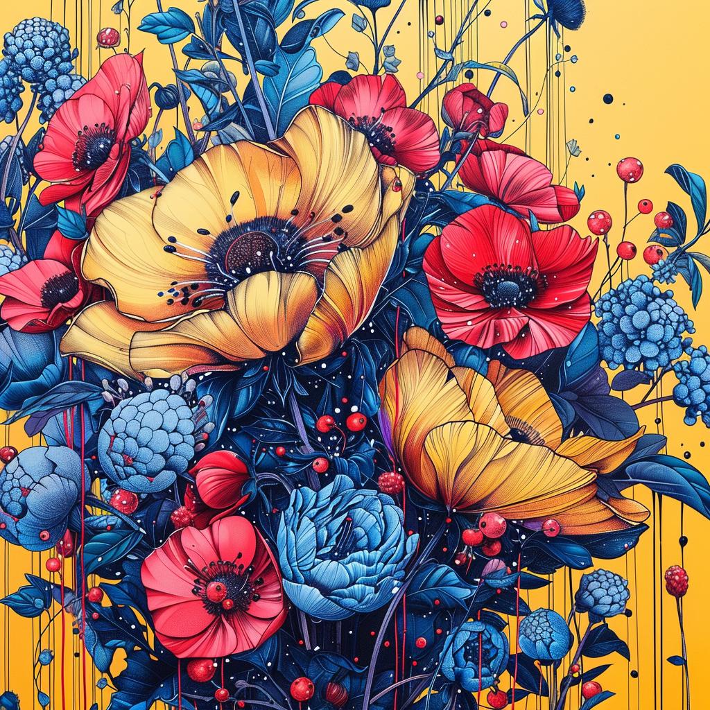 flowers  bloom  animated  illustration  vibrant  colorful  art  folk  style  nature 945002