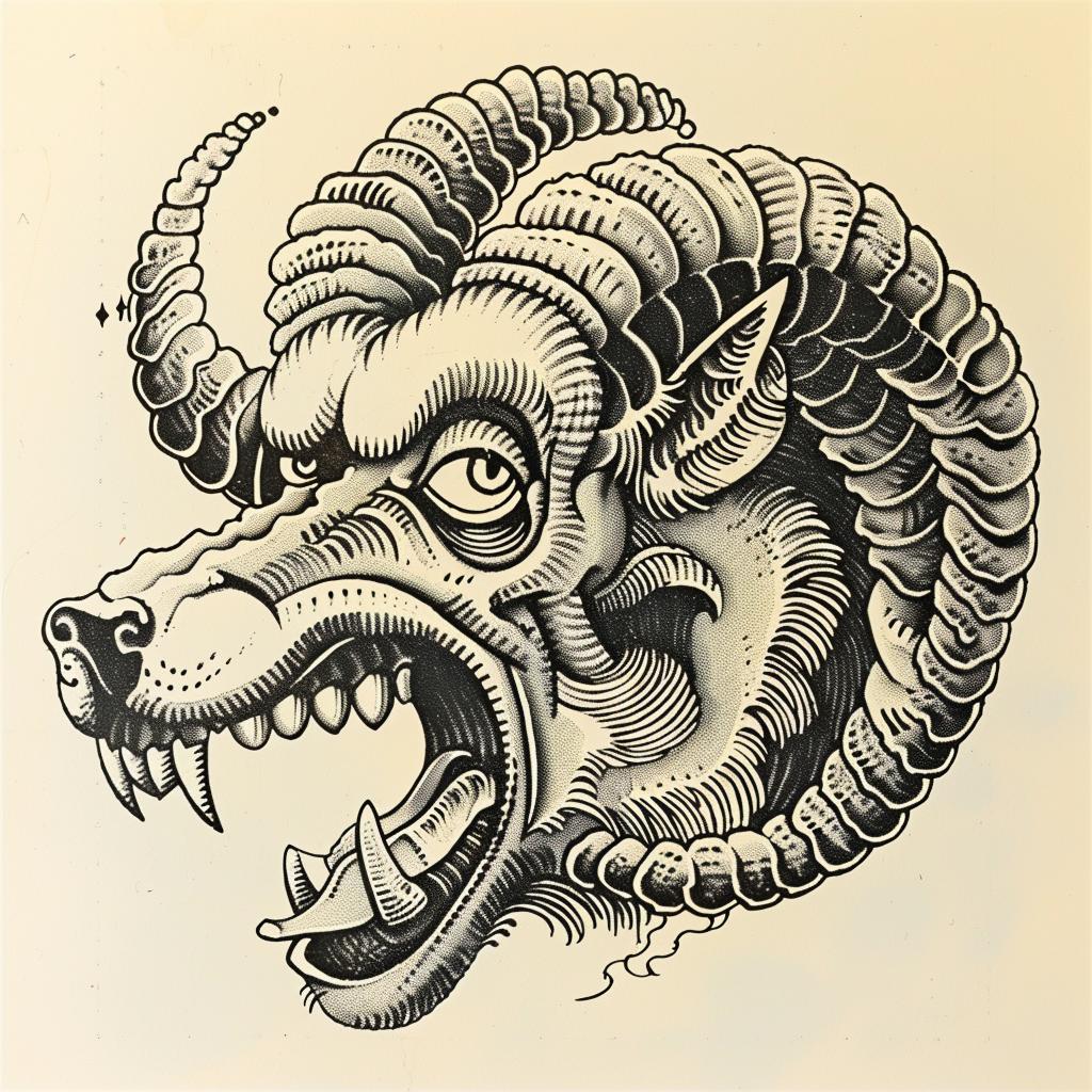 mythical  creature  wolf  sheep  hybrid  wool  snarling  halftone  illustration  fantasy 934938