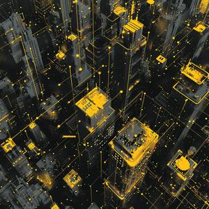 cityscape  landscape  blockchain  nodes  links  buildings  interconnected  futuristic  yellow  abstract 1040523