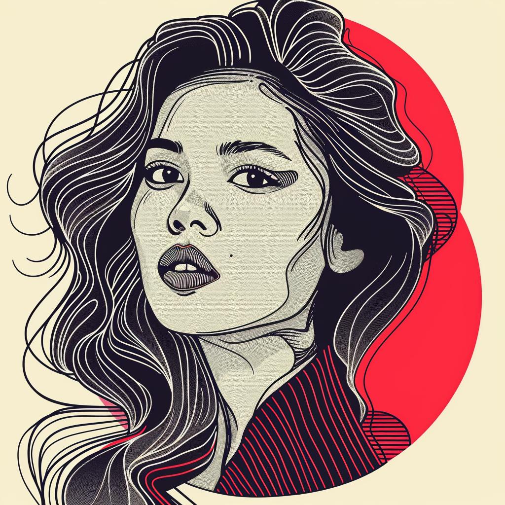 Pop  Art  Asian-American  female  long  hair  white  background  red  circle 937170