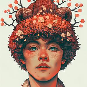 surreal  album  cover  model  red  hair  flowers  hyper-realistic  Risograph  symbolism 1077434