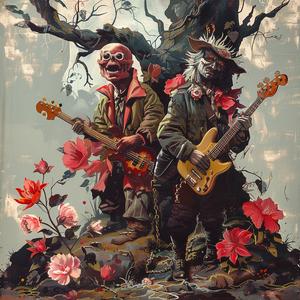 men  guitars  painting  chromolithography  tree  music  outdoor  art  interaction  colorful 1037845